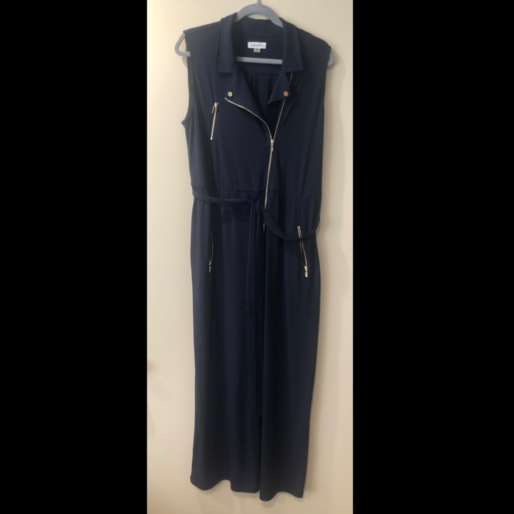 Calvin Klein Navy Blue Romper with Gold Zippers